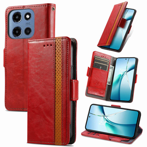 Moto G 2025 CaseNeo Splicing Dual Magnetic Buckle Leather Phone Case - Red